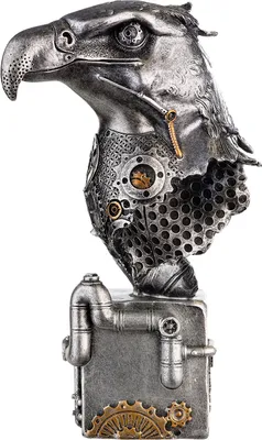 A steampunk-style eagle bust sculpture on a white background.