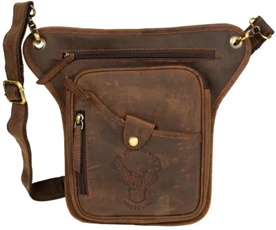 Produktbild von Leder Beintasche Herren Motorrad Tasche Hüfttasche Adler Prägung Live to Ride(Braun)