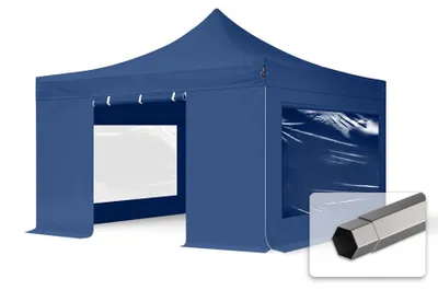 Produktbild von TOOLPORT 4x4m Stahl Faltpavillon, inkl. 4 Seitenteile, blau