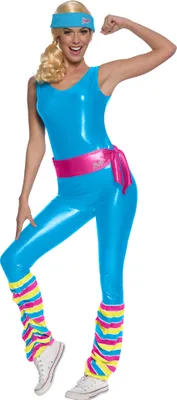 A woman in a Barbie costume posing.