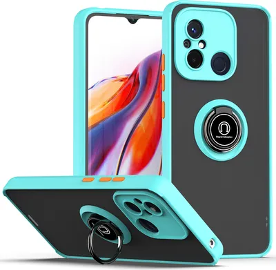 A product shot of a phone case with a ring holder.