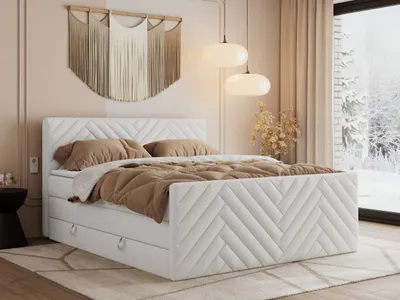 Produktbild von MKS MEBLE Boxspringbett 140x200 mit Bettkasten Matratze H4 - Paris King Duo - Weiß Kunstleder
