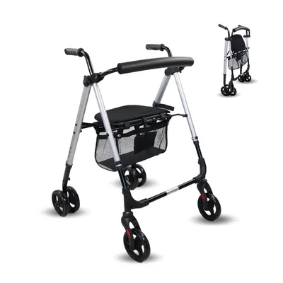 Image de Mobiclinic, Déambulateur, Pliable, Léger, Siège et panier XXL, Porte-canne, Réglable en hauteur, En aluminium, , Freins à pression, Dehesa, Bleu perle