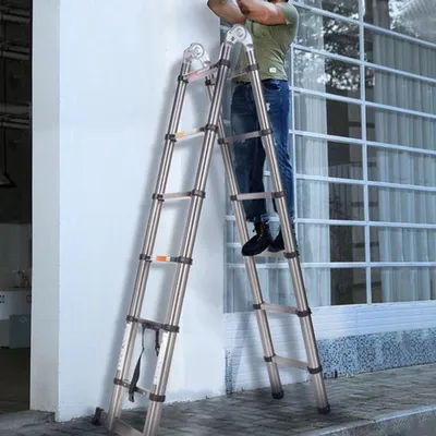 Immagine prodotto di Scala a "A" telescopica - 3,8 metri - Acciaio inossidabile - Multiuso - Portata massima: 150 kg