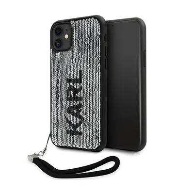 Produktbild von Karl Lagerfeld Paillettenkordel - iPhone 11 Hülle mit Umhängeband (Silber)