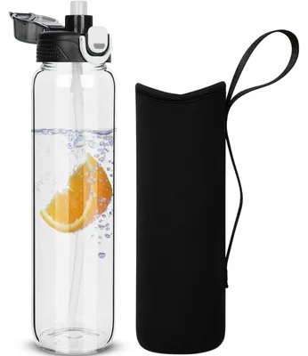 Image de Bouteille en verre sans BPA avec paille et housse en néoprène