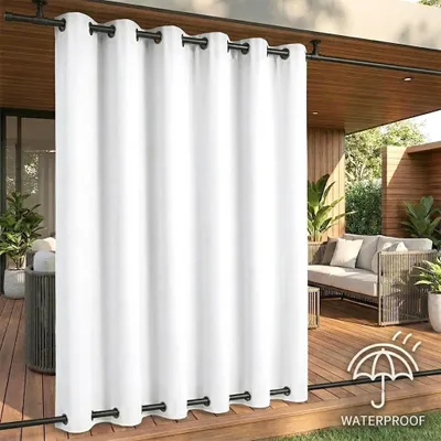 Produktbild von 1 Stück Outdoor Vorhang Mit ösen Wetterfest Wasserdicht Verdunkelungsvorhang Outdoorvorhänge Für Balkon Terrasse Garten Patio, 254x243cm, Grauweiß