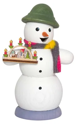 Produktbild von Drechslerei Kuhnert - Räucherfigur Schneemann mit Schwibbogen - Größe ca. 13cm, für Räucherkerzen Größe M (Standard) - 35027