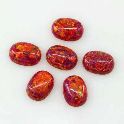 Imagen del producto de Opales sintéticas de 4x6 mm a 7x9 mm, ovaladas, con forma de cabujón y base plana, piedras semipreciosas para joyería – OP45-6x8 mm, 10 unidades
