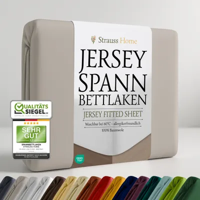 Produktbild von Strauss Home ® Jersey Spannbettlaken Spannbetttuch Bettlaken 40cm Höhe100% Baumwolle 180x220-200x220 cm Übergrösse Wasserbett Boxspringbett (Dunkelgrau)