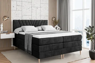 Produktbild von ALTDECOR Boxspringbett mit Holz Füßen, Matratze und Lattenrost, Topper, Polsterbett mit Bettkasten, Bett mit Stauraum H3- und H4- Matratze, Doppelbett -ERNINA-FD KING-180x200 - Schwarz Casablanca