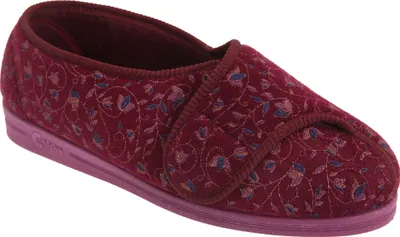 Image de Comfylux Helen Pantoufles pour femmes avec velcro, motifs floraux, très larges DF507 (40 EU) (Vin rouge)