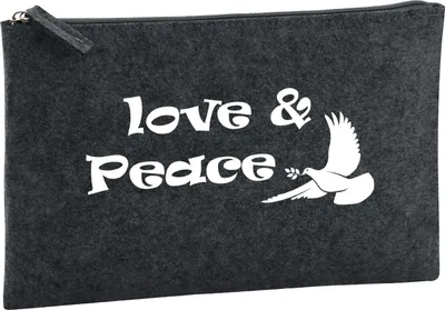 Produktbild von Huuraa Kulturbeutel Love & Peace  1 Liter Charcoal Filz Kosmetiktasche Geschenkidee