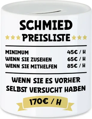 Produktbild von Schmied Preisliste Spardose Metallbauer Metall Werkzeug Nägel Hufeisen Gitter Schmuck Hände Job Beruf Arbeit