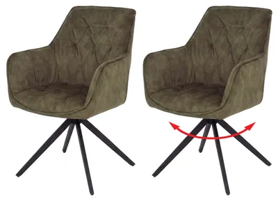 Produktbild von 2er-Set Esszimmerstuhl HWC-L80, Küchenstuhl Armlehne drehbar Auto-Return Samt 440g/m²  Wildleder-Optik olivgrün