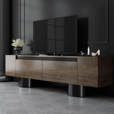 Produktbild von Skye Decor, Bohem - Walnut, Black, TV-Ständer, Nussbaum, 100% MELAMINBESCHICHTETE SPANNPLATTE, 180 x 30 x 50 cm