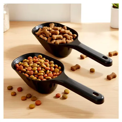 Produktbild von Hundefutterschaufel im 2er-Set mit Messlinien für 1/2 Tasse und 1 Tasse, Kunststoff, für Hunde, Welpen und Katzen (2, schwarz)