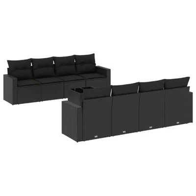 Produktbild von vidaXL 9-tlg. Garten-Sofagarnitur mit Kissen Schwarz Poly Rattan