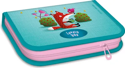 Image de ARS UNA Ecole Trousse à crayons Lovely Day - Renard dans le jardin, remplie, verte-rose, pour filles