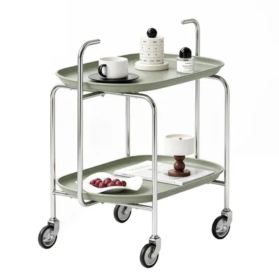 Produktbild von Küchenwagen mit Rollen, Mobile Servierwagen Beistellwagen Rollwagen mit Armlehne, Kaffee Erfrischungswagen für Büro, 65x40x70cm, Grün