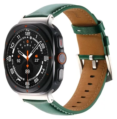 Obrázek produktu pro Pro Samsung Galaxy Watch Ultra 47mm řemínek z pravé kůže s kovovou sponou Green