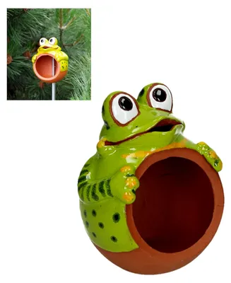 Produktbild von Gartenstecker aus Keramik - Handgefertigte Gartendekoration für den Außenbereich - Wetterfest - Froschfigur