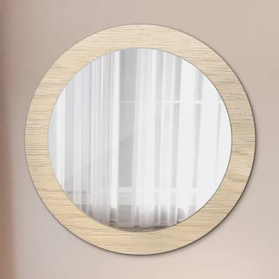Produktbild von Ø70cm Spiegel - Glasrahmen mit Aufdruck - Wandspiegel Schlafzimmer - Licht Holz