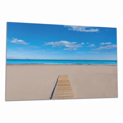 Produktbild von Wallario Herdabdeckplatte aus Glas, Größe 90 x 52 cm 1-teilig, Motiv Auf dem Holzweg zum blauen Meer
