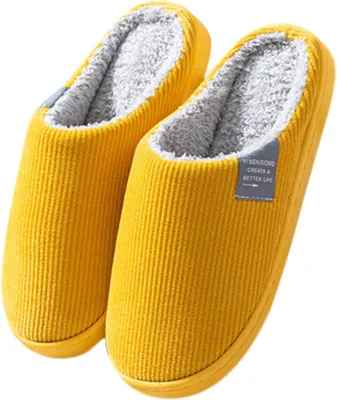 Produktbild von ASKSA Hausschuhe Damen Herren Winter Pluesch Pantoffeln Warm Filzpantoffeln Frauen Bequeme Filz Slippers, Gelb, Groesse: 40-41