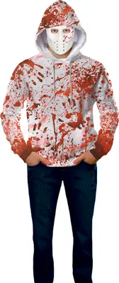 Produktbild von Halloween Kapuzenpullover Maske Kostüm Blutspritzer Horror Auftritt Schreckgestalt, Größe: 52 - 54 (L) Farbe: Weiß