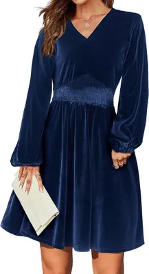 Produktbild von Damen-Kurzkleid Samt Mini A-Linie Elegant Dunkelblau L