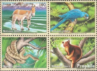 Produktbild von Briefmarken UNO - Genf 1999 Mi 369-372 Viererblock (kompl.Ausg.) postfrisch Gefährdete Tiere