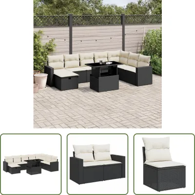 Produktbild von The Living Store 9-tlg. Garten-Sofagarnitur mit Kissen Schwarz Poly Rattan
