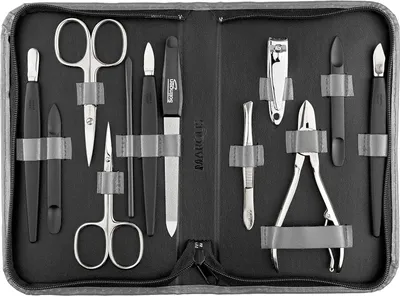 Produktbild von marQus Solingen Maniküre-Set 12-teilig – Echt-Leder-Etui – Grau
