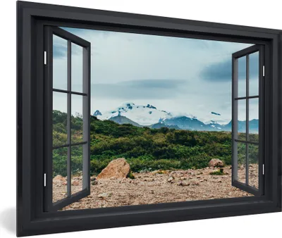 Produktbild von MuchoWow® MuchoWow® Gerahmtes Poster Aussicht - Berge - Gras 90x60 cm - Poster mit zchwarzem Bilderrahmen - Fotorahmen - Foto-Plakat
