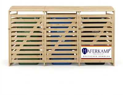 Produktbild von Mülltonnenbox 3er ARKADE | HxBxT 112x219x92cm | für 3x 240-Liter-Tonnen | Holz Natur | Mülltonnenverkleidung Müllbox, KI-generiertes Bild
