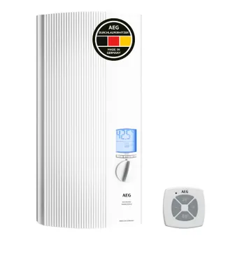 Produktbild von AEG vollelektronischer Durchlauferhitzer DDLE ThermoDrive, 27 kW, LC-Display, ECO-Funktion, Regendusche, Festanschluss 400V, VDE , 222399