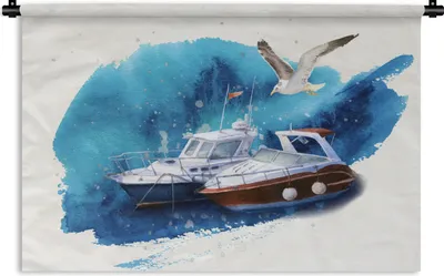 Produktbild von MuchoWow® Wandteppich Wandbehang Boot - Vogel - Meer 60x40 cm Tapisserie Dekoration Wandtuch - Wanddekorationen