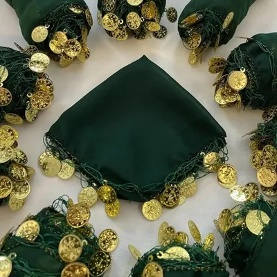 Produktbild von 10x Grün mit golden Pulls Halay Mendili groß 20x20 cm Tanztücher Dügün Hochzeit Verlobung Kina Mendil