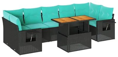 Zdjęcie produktu dla vidaXL 8-częściowa sofa ogrodowa z poduszkami z czarnego polirattanu