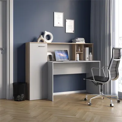 Produktbild von Schreibtisch FAUSKE - Geräumig - Mit Schrank - Eiche Sonoma - Weiß - Breite 153 cm, Höhe 116 cm, Tiefe 54 cm