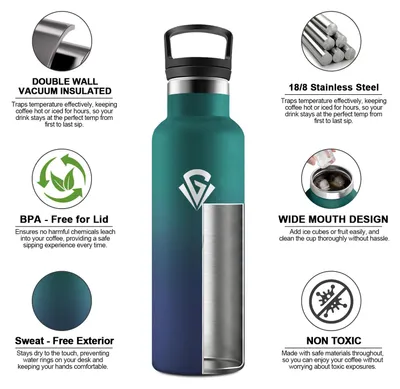 Produktbild von Edelstahl Trinkflasche 500ml, Auslaufsicher mit Strohhalm, BPA-frei, Camping