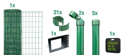 Obrázek produktu pro Alberts Fix-Clip Pro zahradní plot, výška 122 cm, délka 10 m, kompletní plotová sada k zabetonování, zelená barva