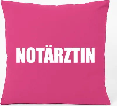 Produktbild von Huuraa Kissen Notärztin Schriftzug 40x40cm mit Füllung Fuchsia Baumwolle Dekokissen Geschenkidee