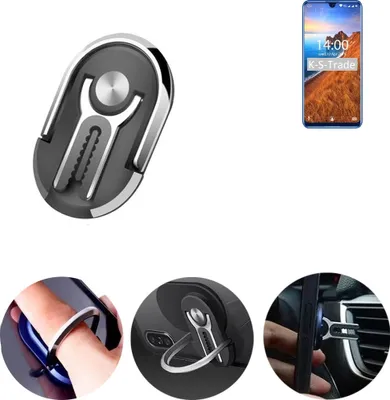 Produktbild von K-S-Trade 3in1 Smartphone-Ring Handy-Ring kompatibel mit Oukitel K9 Fingerhalterung  Handyring Tischständer Lüftungsgitter-Halterung Tisch Ständer