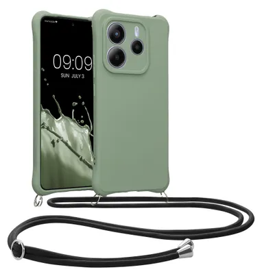 Produktbild von kwmobile Necklace Case kompatibel mit Xiaomi Redmi Note 14 5G (Nicht für 4G) Hülle - Cover mit Kordel zum Umhängen - Silikon Schutzhülle Graugrün