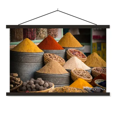 Produktbild von MuchoWow® Textilposter Kräuter - Ton - Gewürze - Gelb - Braun 60x40 cm mit schwarzem Rahmen - Hölzernes