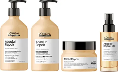 Produktbild von Loreal Absolut Repair Szampon 500ml NOWOŚĆ + Loreal Absolut Repair Odżywka 500ml NOWOŚĆ + Loreal Absolut Repair Maska 250ml NOWOŚĆ + Loreal Absolut Repair Olejek 10w1 90ml NOWOŚĆ