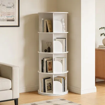 Obrázek produktu pro Otočná police – 4 patra, bílá – 40 x 115,5 cm