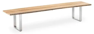 Produktbild von Gartenbank Solido 220x45 Sitzfläche Teakholz Baumkante Profilkufe Edelstahl